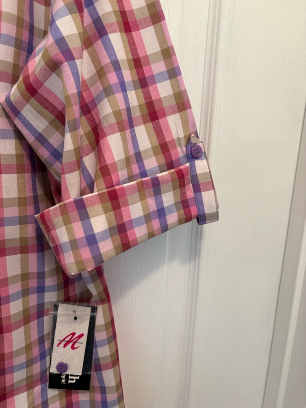 Morgan Crossing Pink Plaid Button-Up 3/4 Sleeve Blouse Women’s Size 16 - Picture 5 of 6
